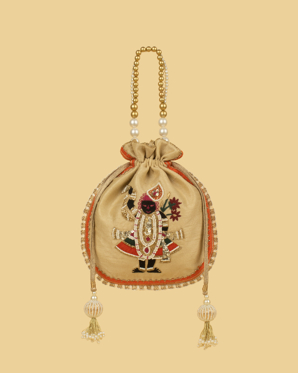 RASA Heritage Embroidered Potli Bag - Beige