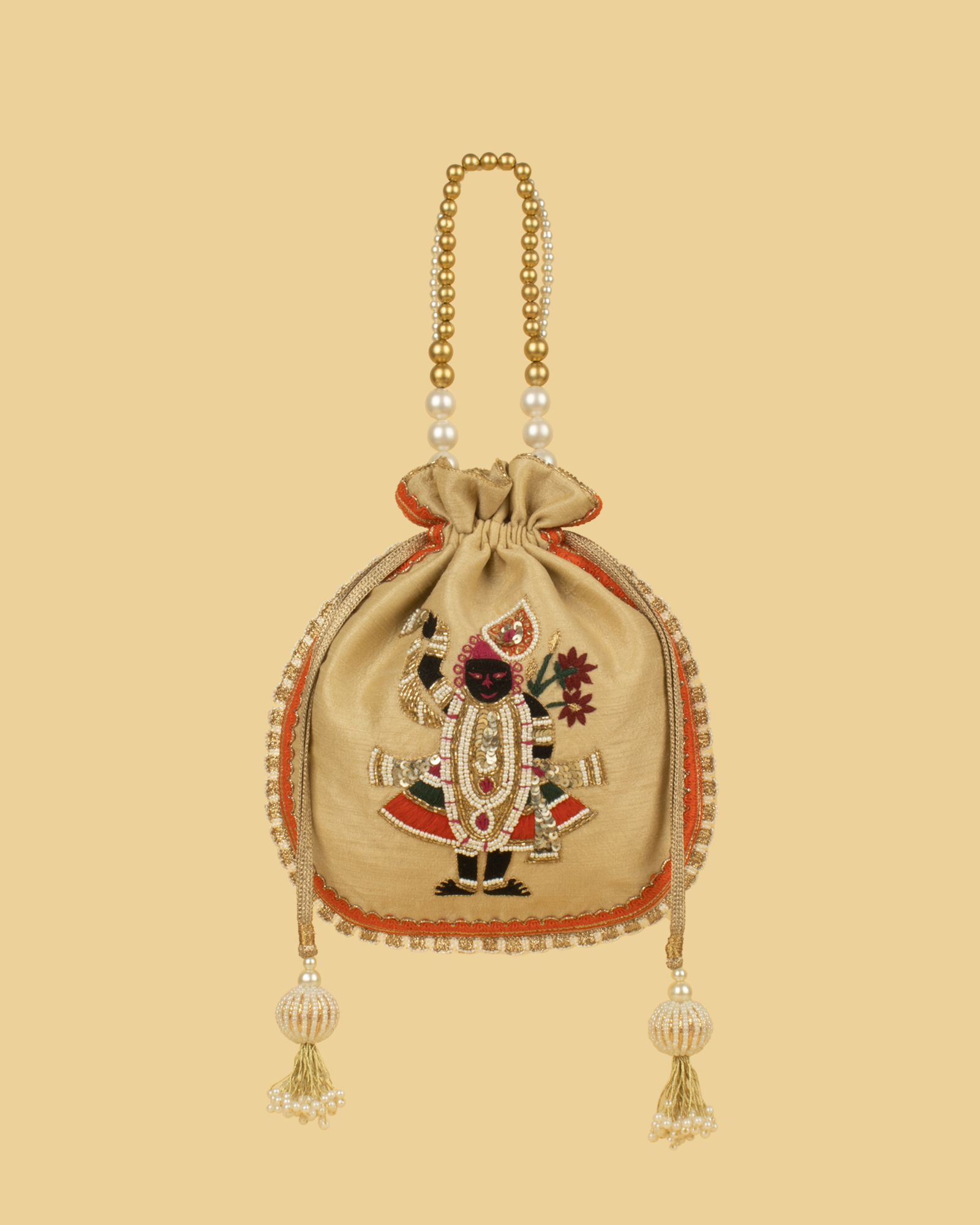 RASA Heritage Embroidered Potli Bag - Beige