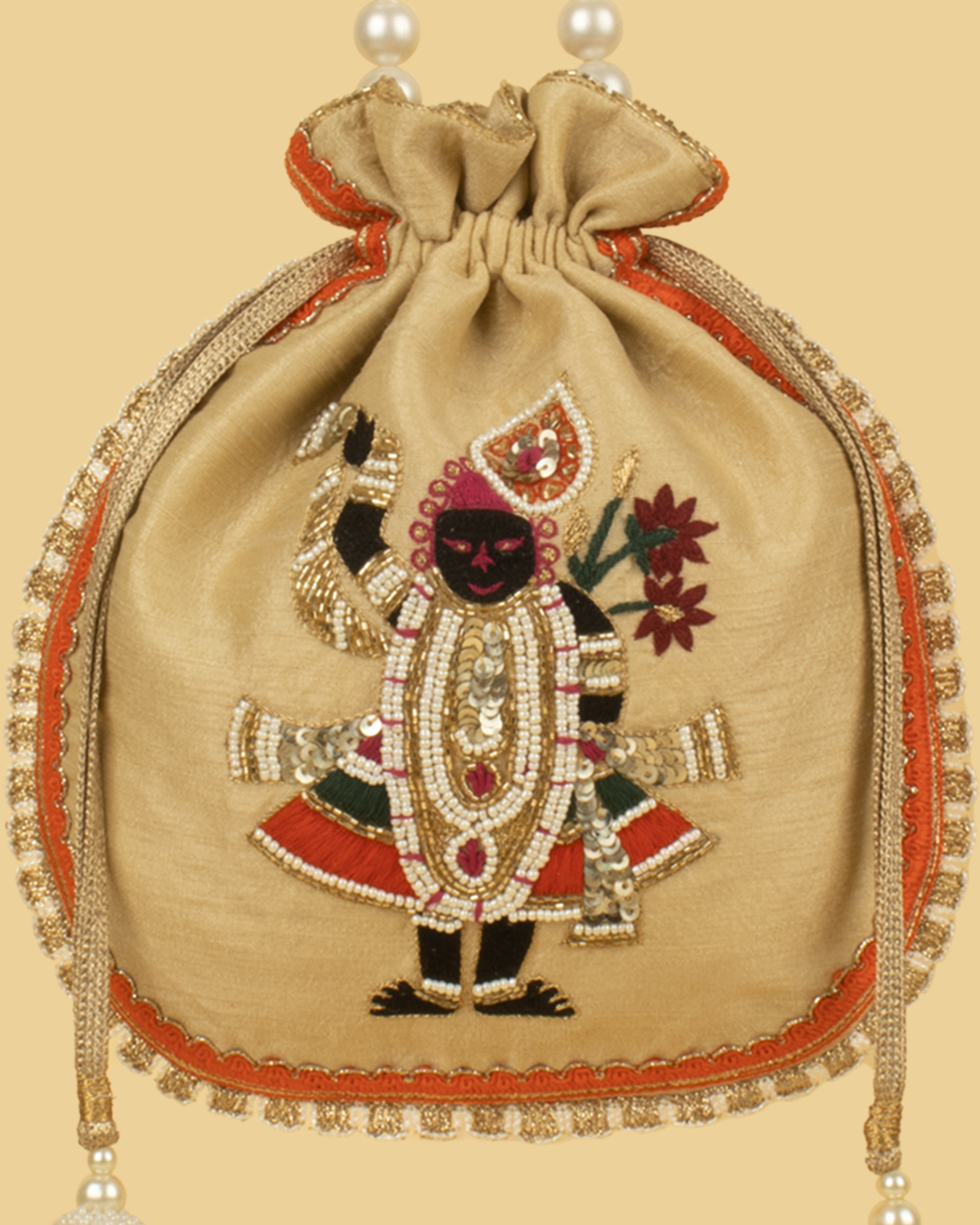 RASA Heritage Embroidered Potli Bag - Beige