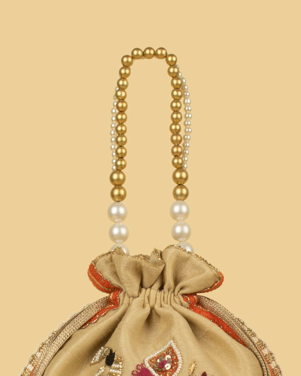 RASA Heritage Embroidered Potli Bag - Beige