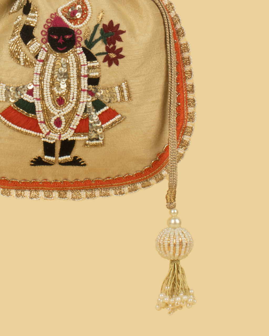RASA Heritage Embroidered Potli Bag - Beige