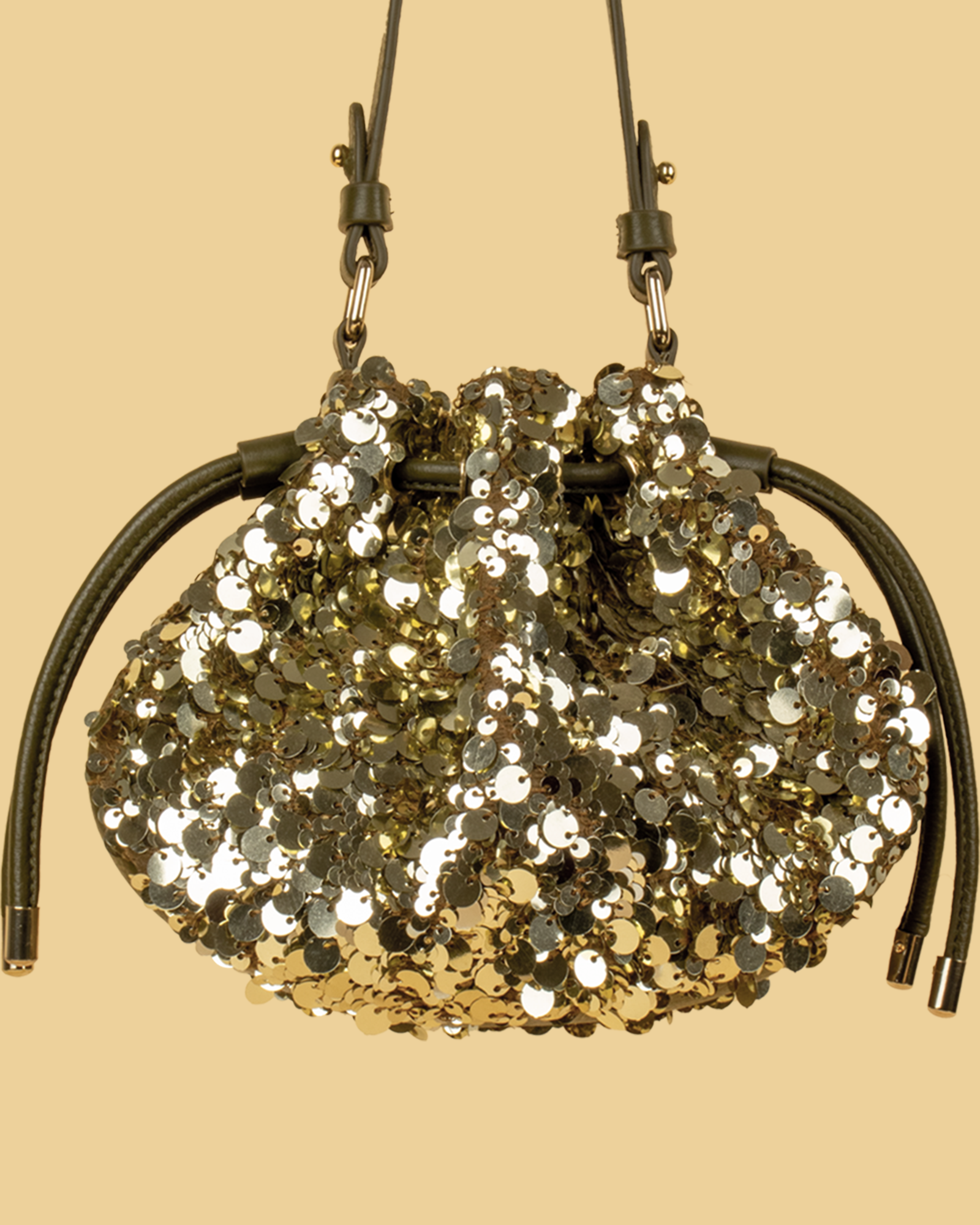 ZIVA Sequin Bucket Potli Bag - Olive