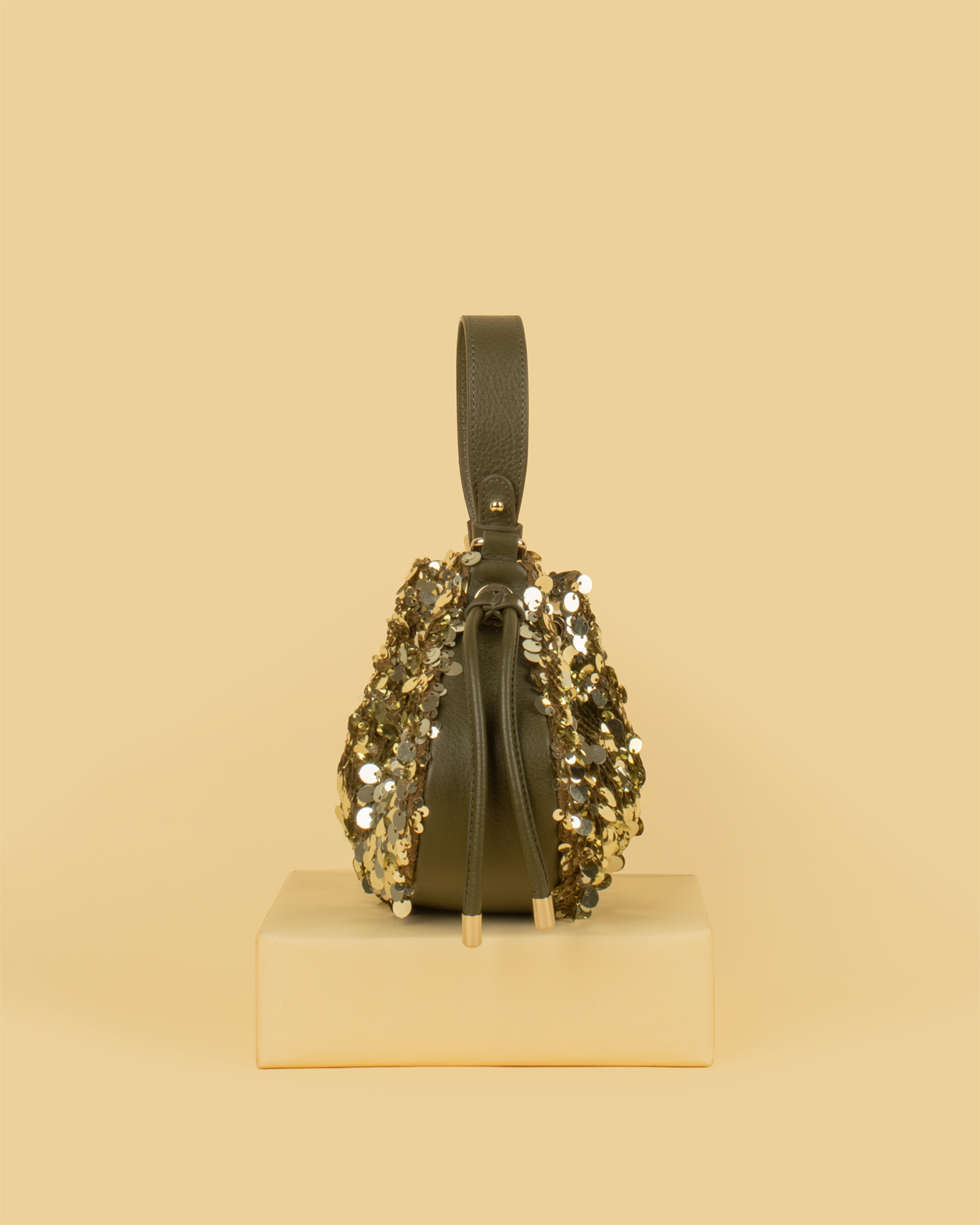 ZIVA Sequin Bucket Potli Bag - Olive