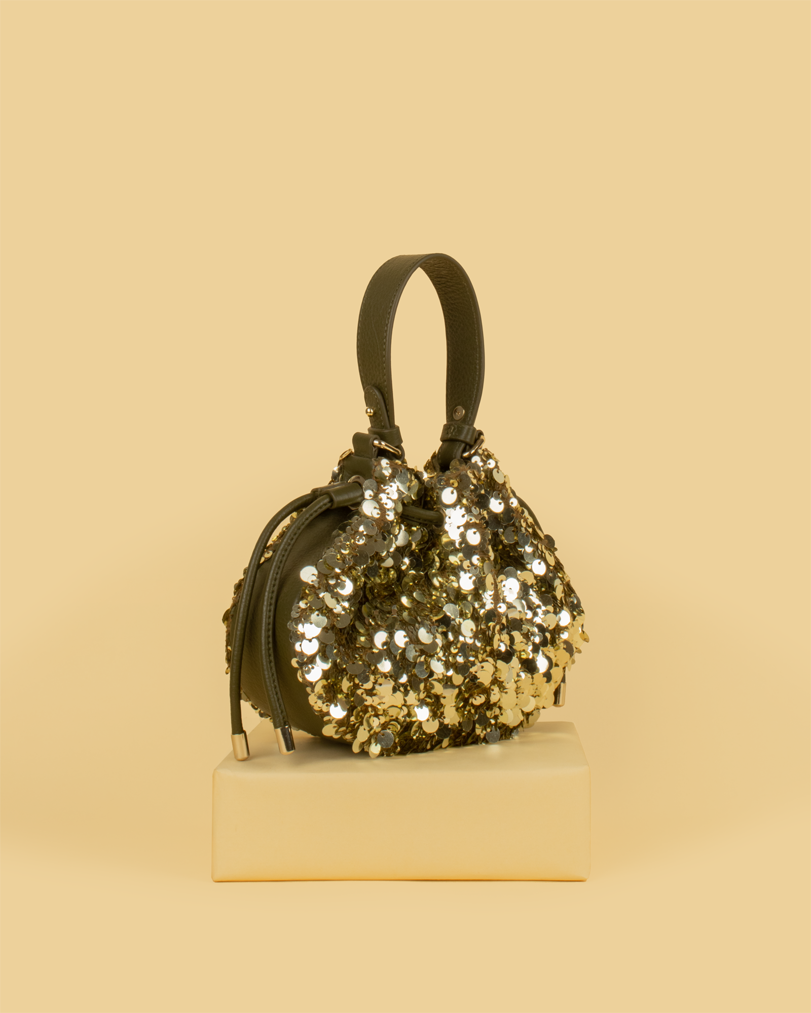 ZIVA Sequin Bucket Potli Bag - Olive