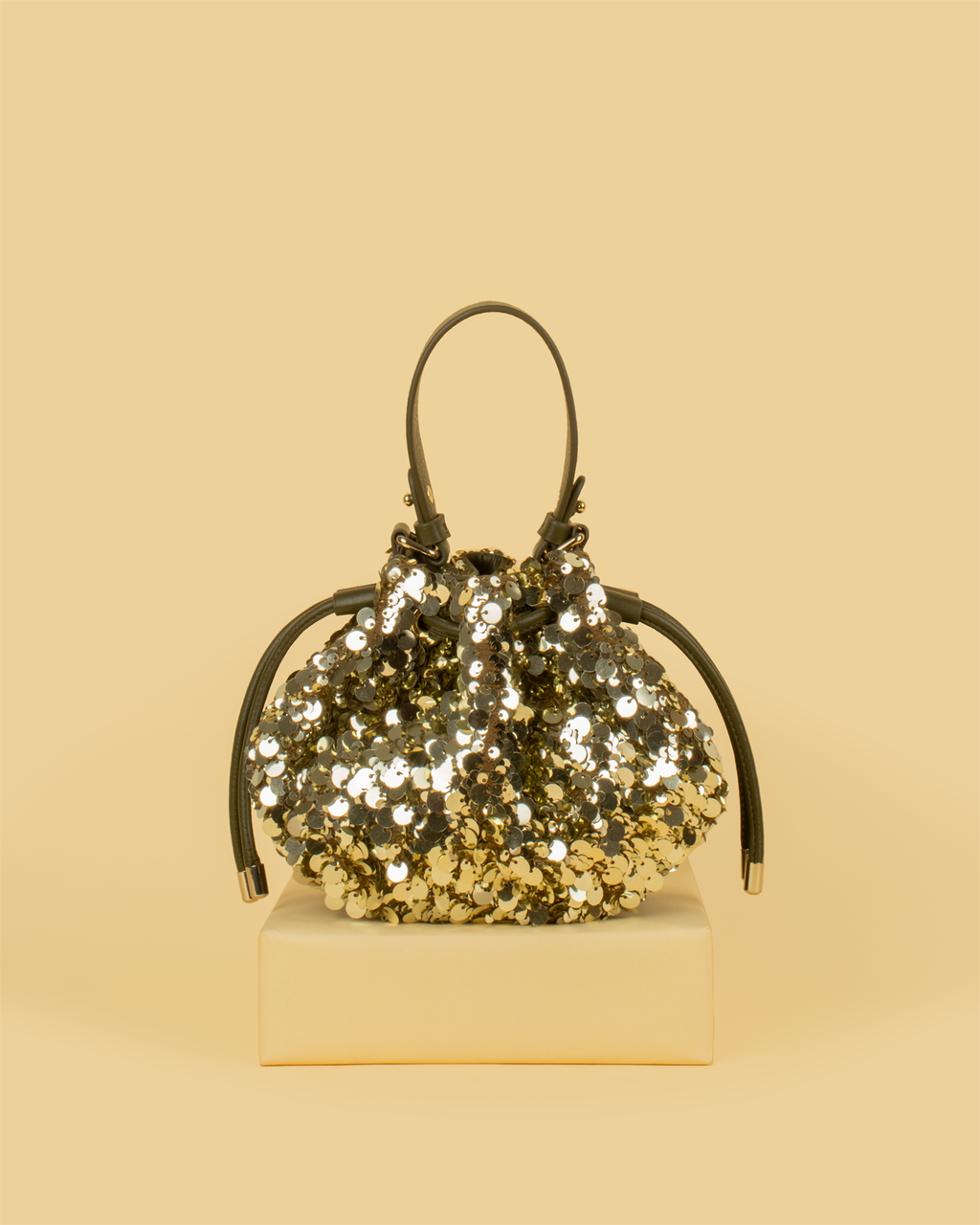 ZIVA Sequin Bucket Potli Bag - Olive