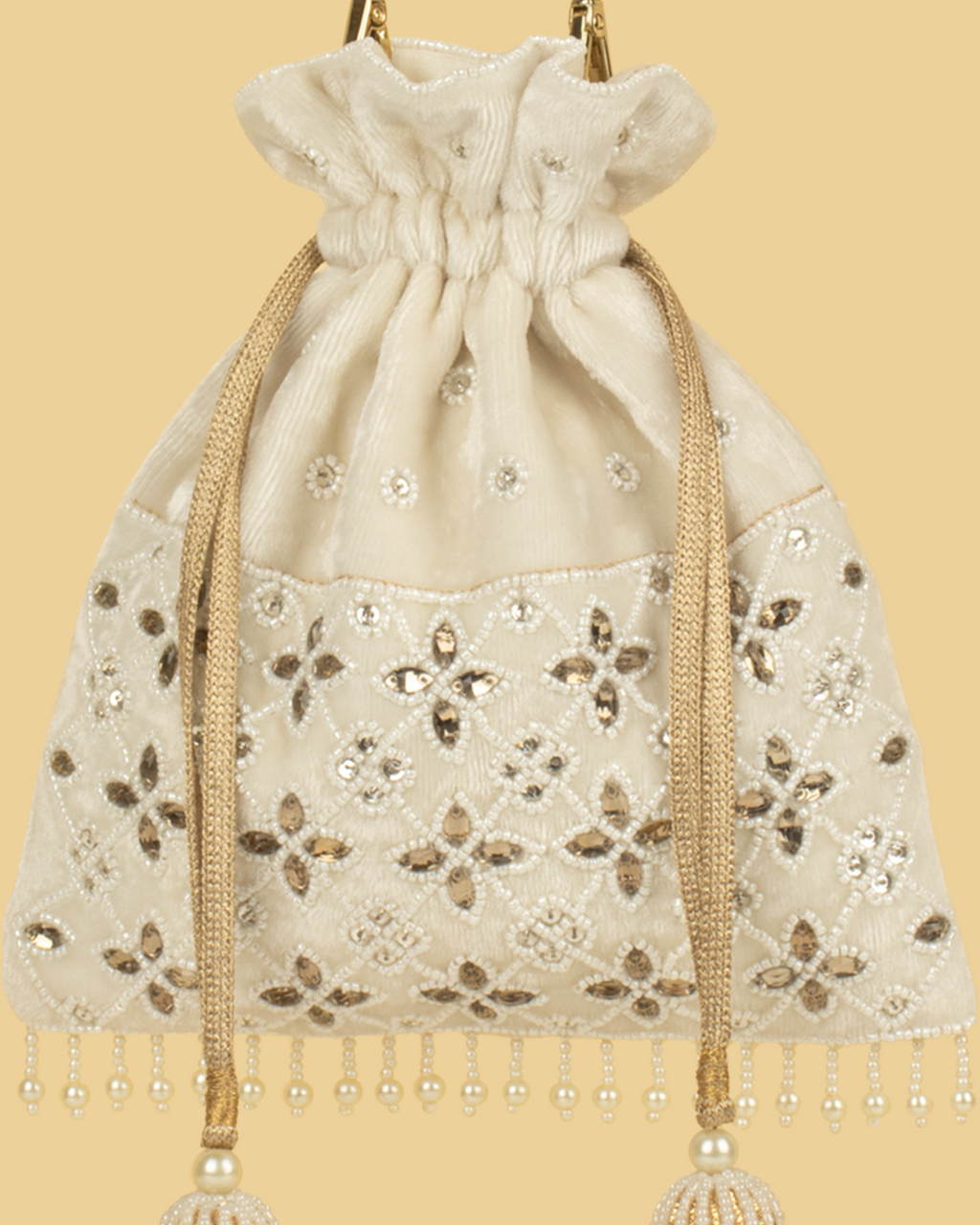 ELARA Pearl Embellished Potli Bag - Off White