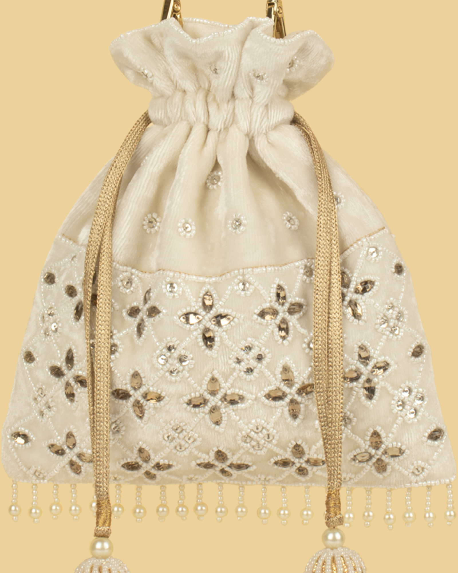 ELARA Pearl Embellished Potli Bag - Off White