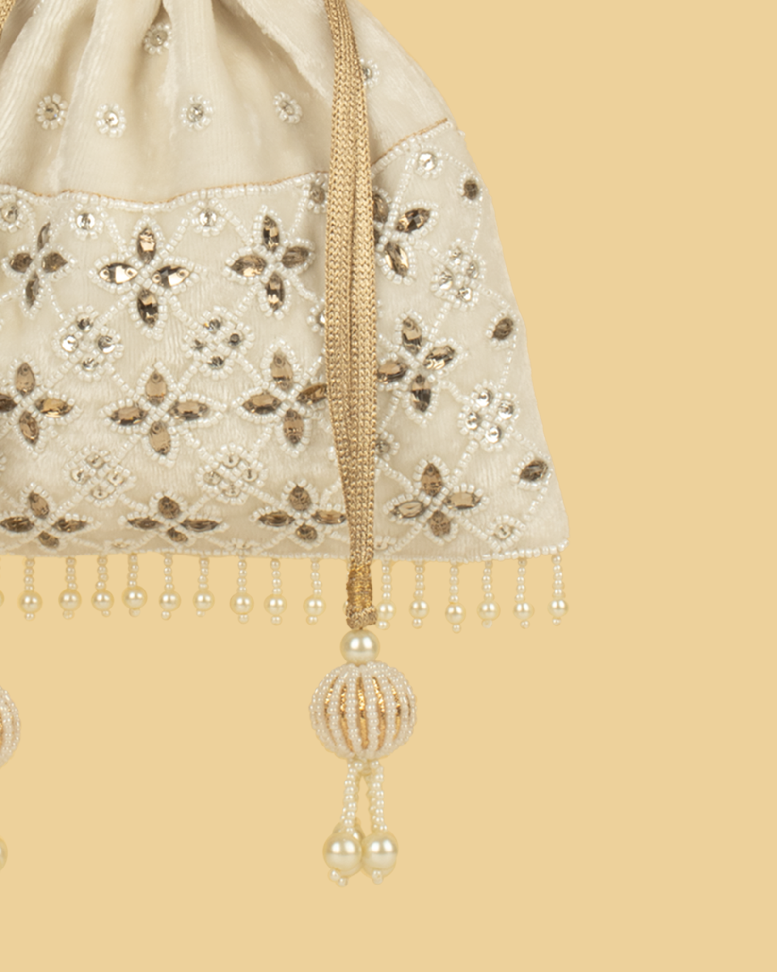ELARA Pearl Embellished Potli Bag - Off White