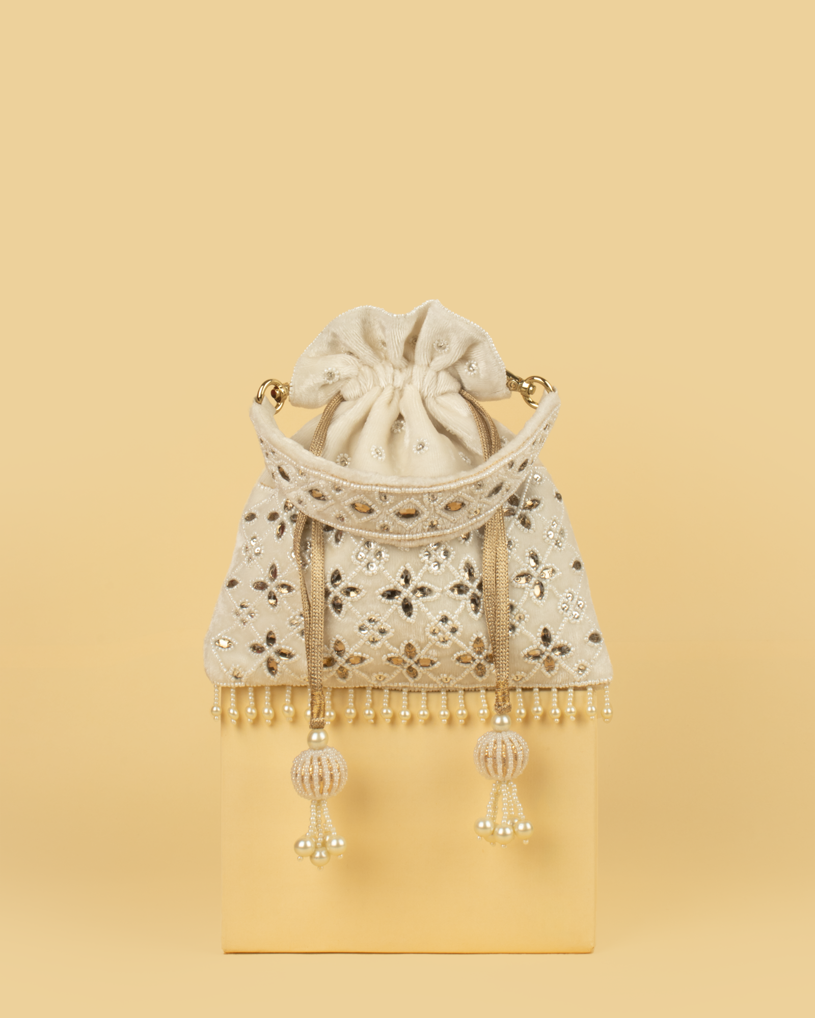 ELARA Pearl Embellished Potli Bag - Off White