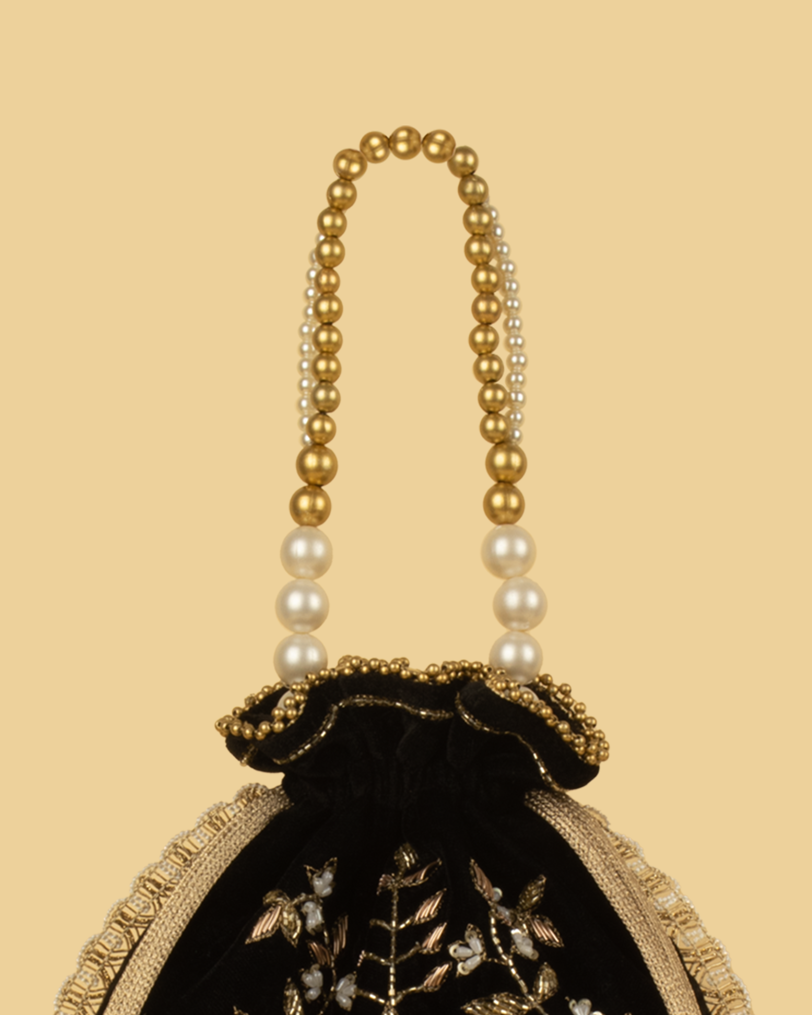 MEHER Velvet Embroidered Potli Bag - Black