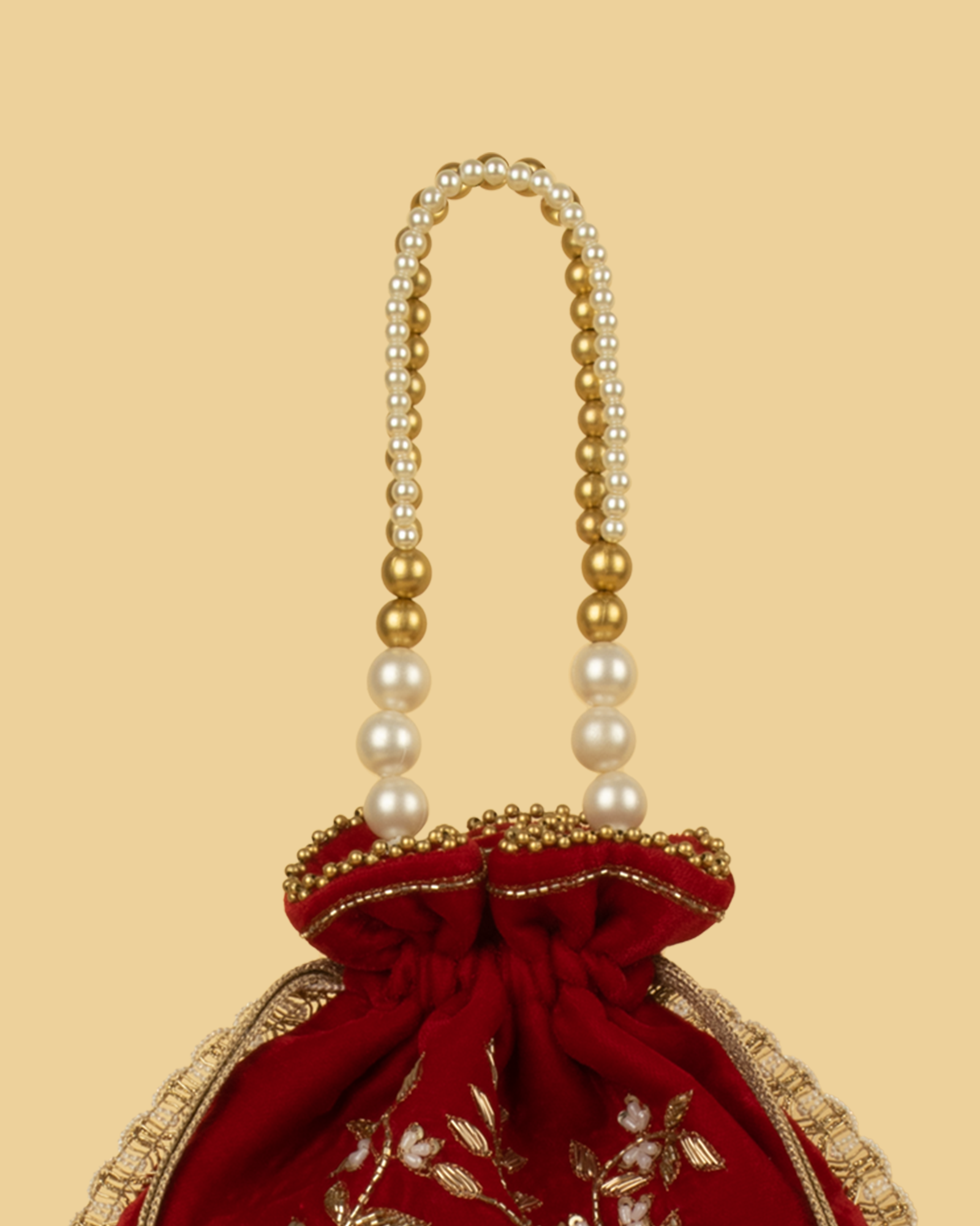 MEHER Velvet Embroidered Potli Bag - Maroon