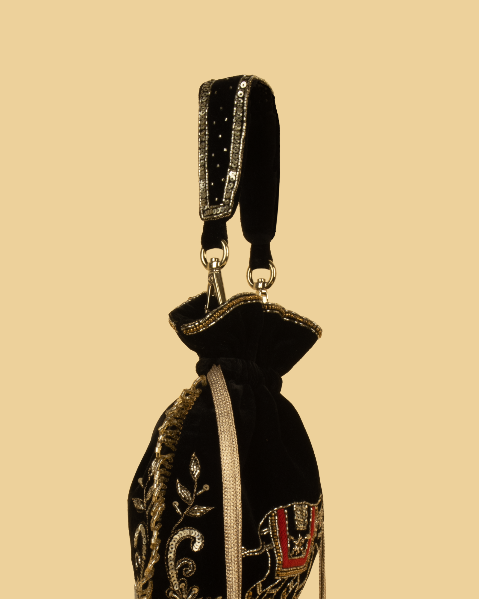 VARA Velvet Elephant Motif Potli Bag - Black