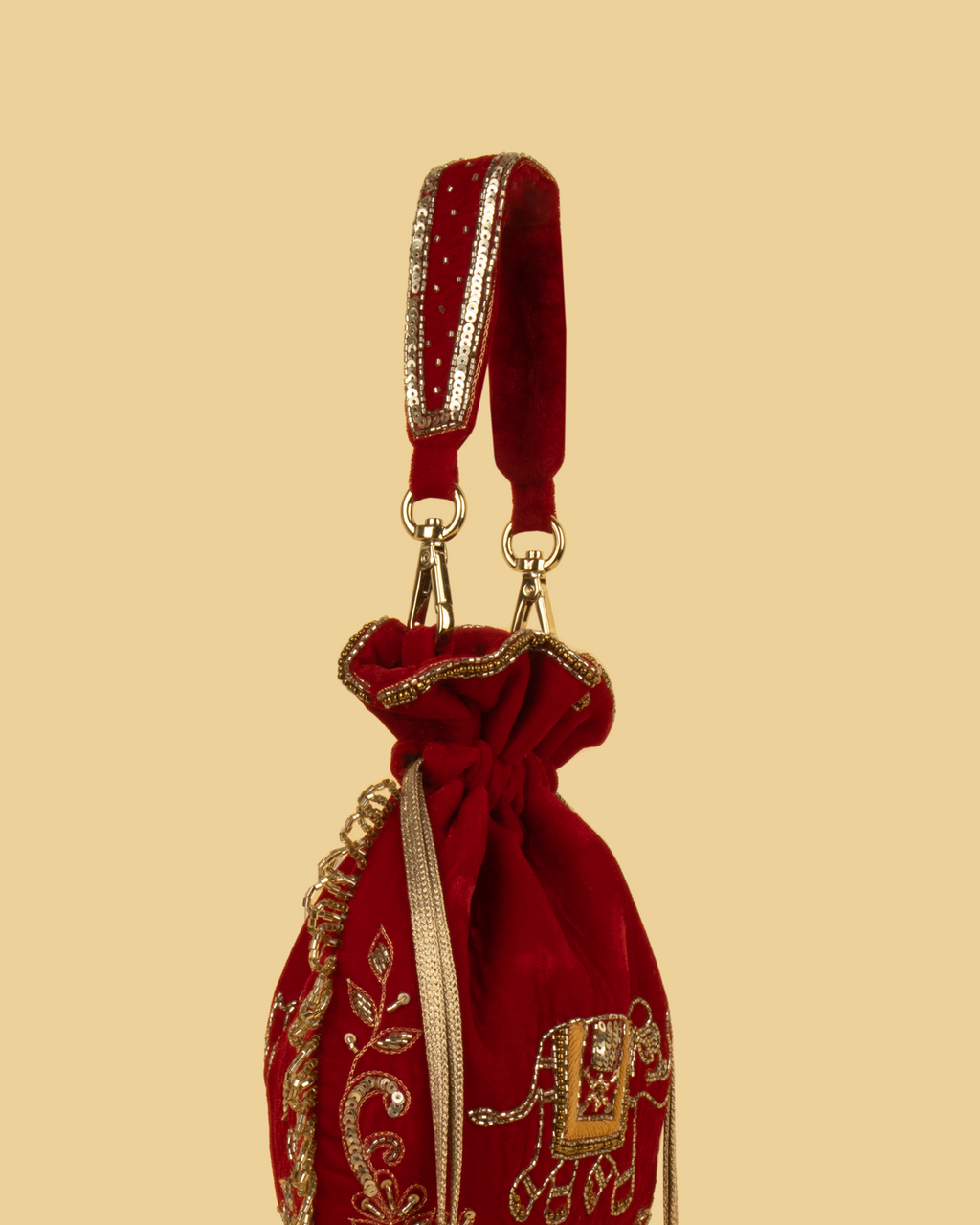 VARA Velvet Elephant Motif Potli Bag - Maroon