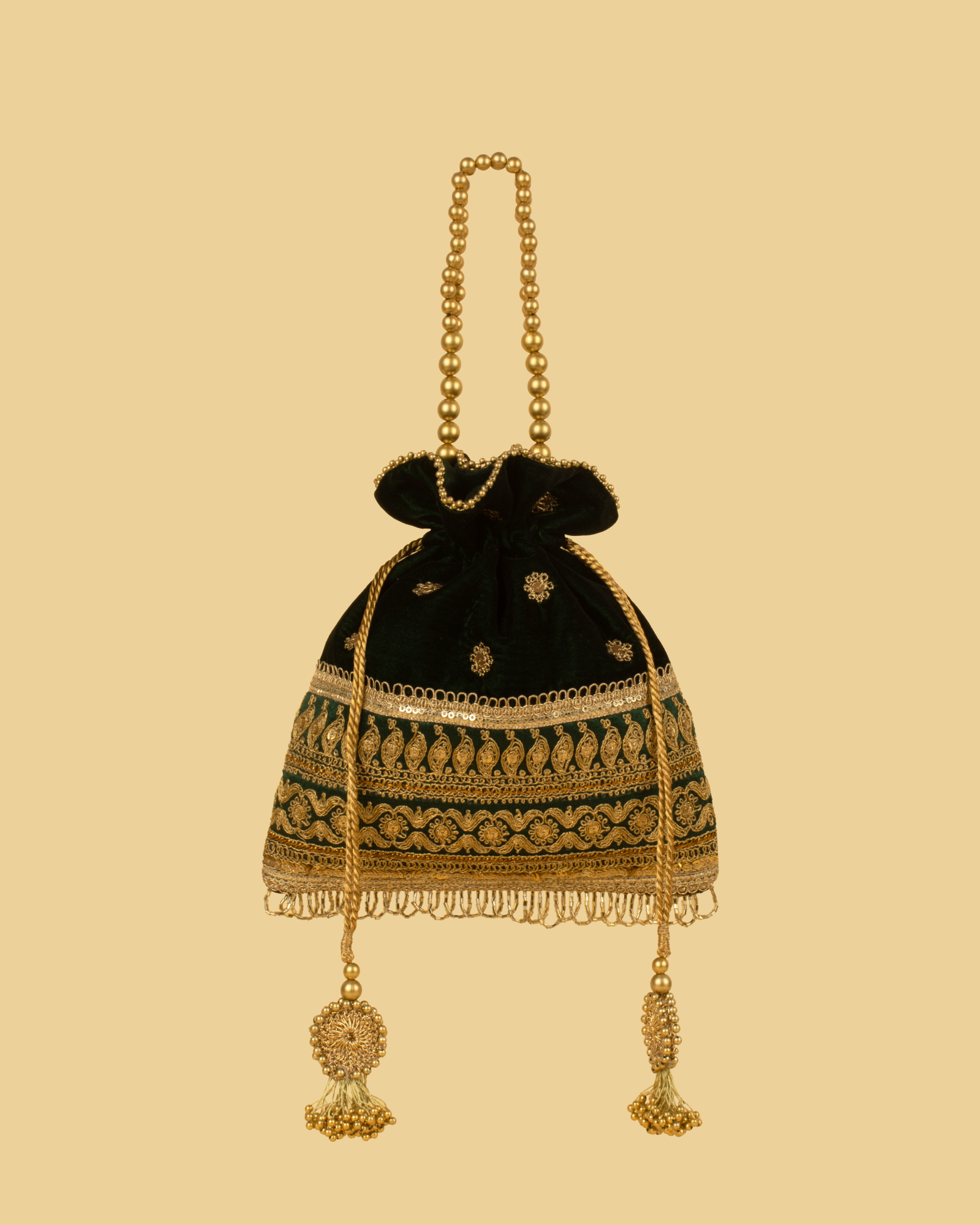 KAVYA Velvet Heritage Potli Bag - Bottle Green