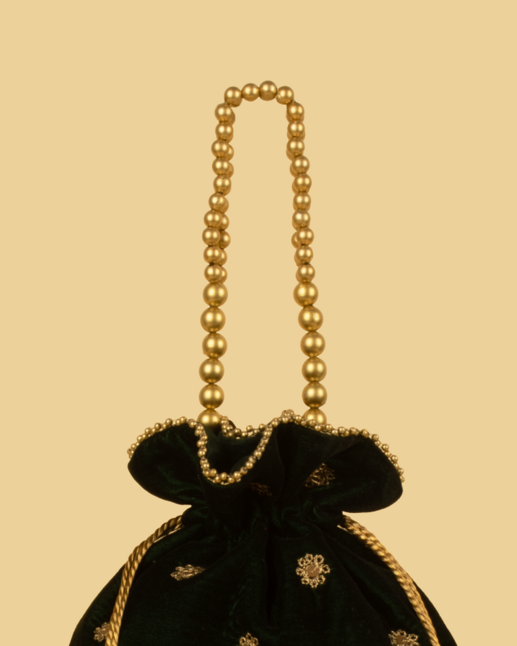 KAVYA Velvet Heritage Potli Bag - Bottle Green