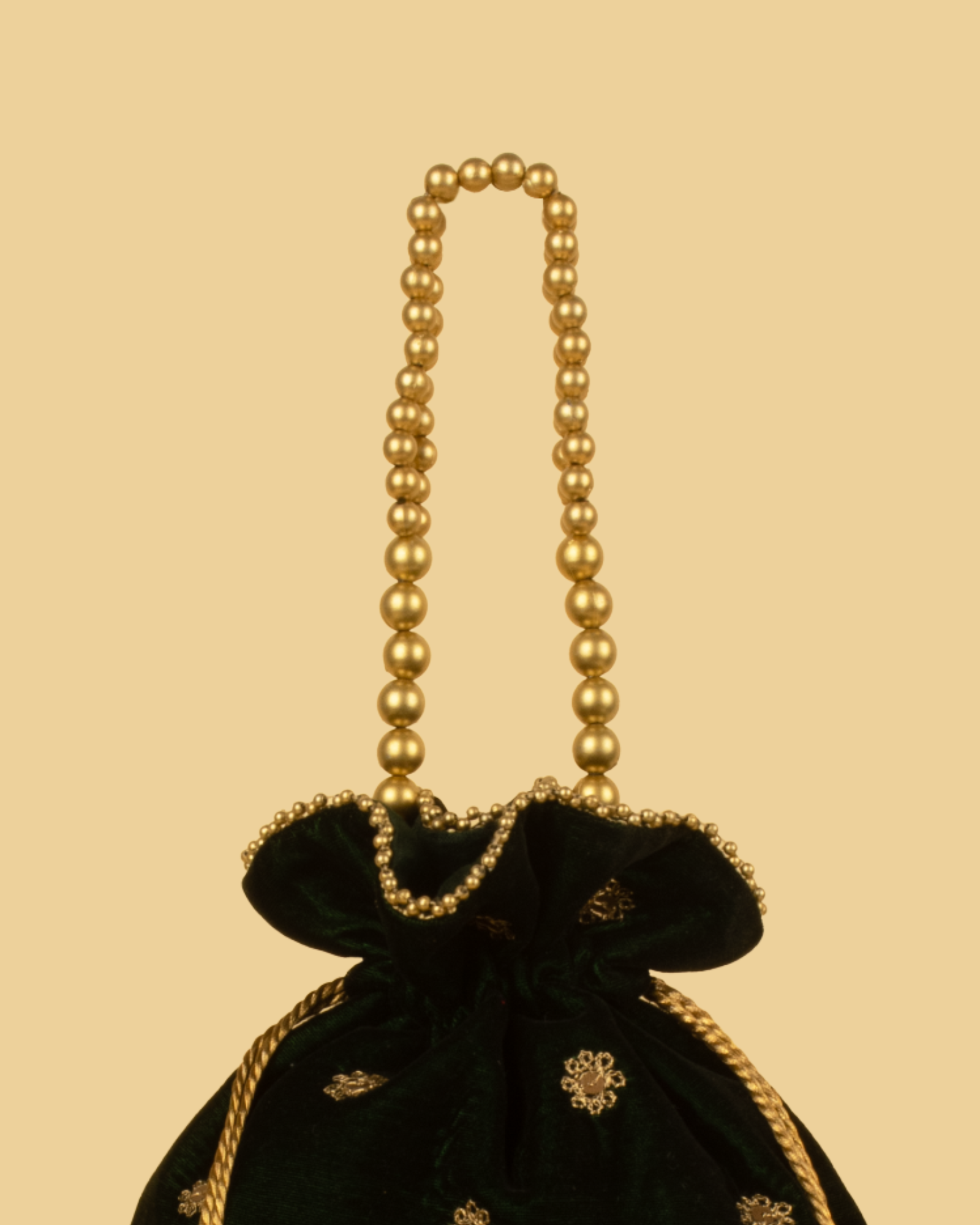 KAVYA Velvet Heritage Potli Bag - Bottle Green