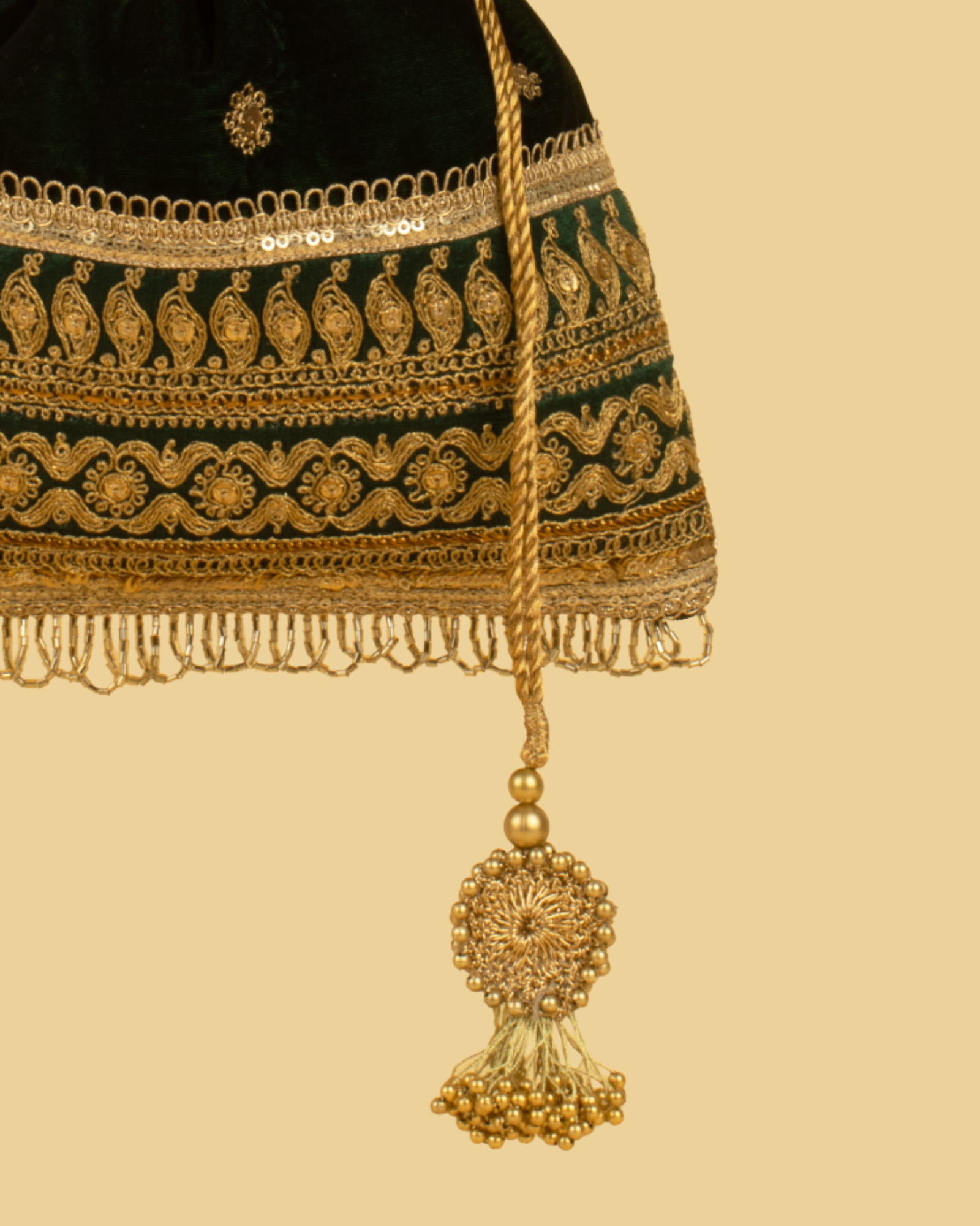 KAVYA Velvet Heritage Potli Bag - Bottle Green