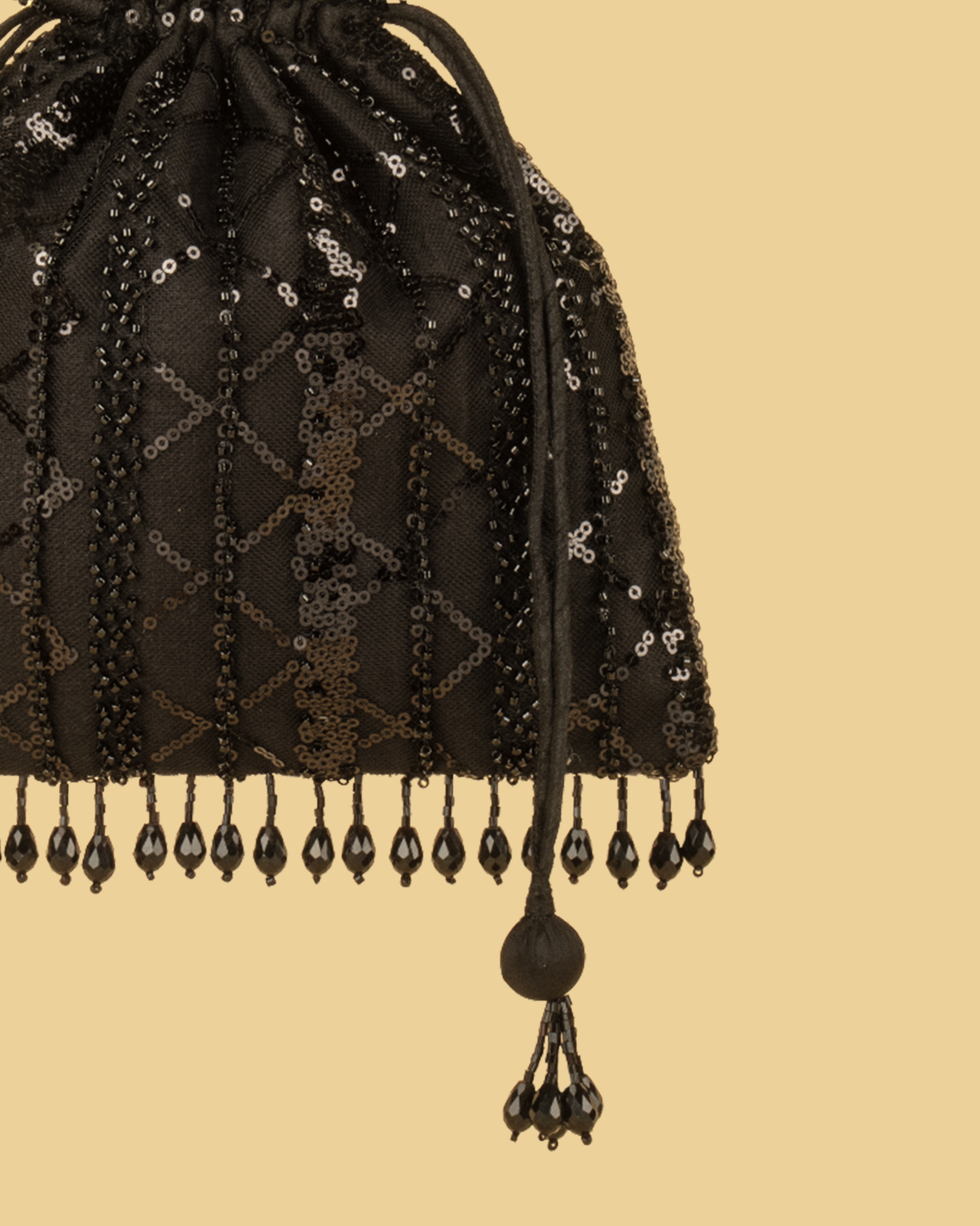 ELYSE Sequin Potli Bag - Black