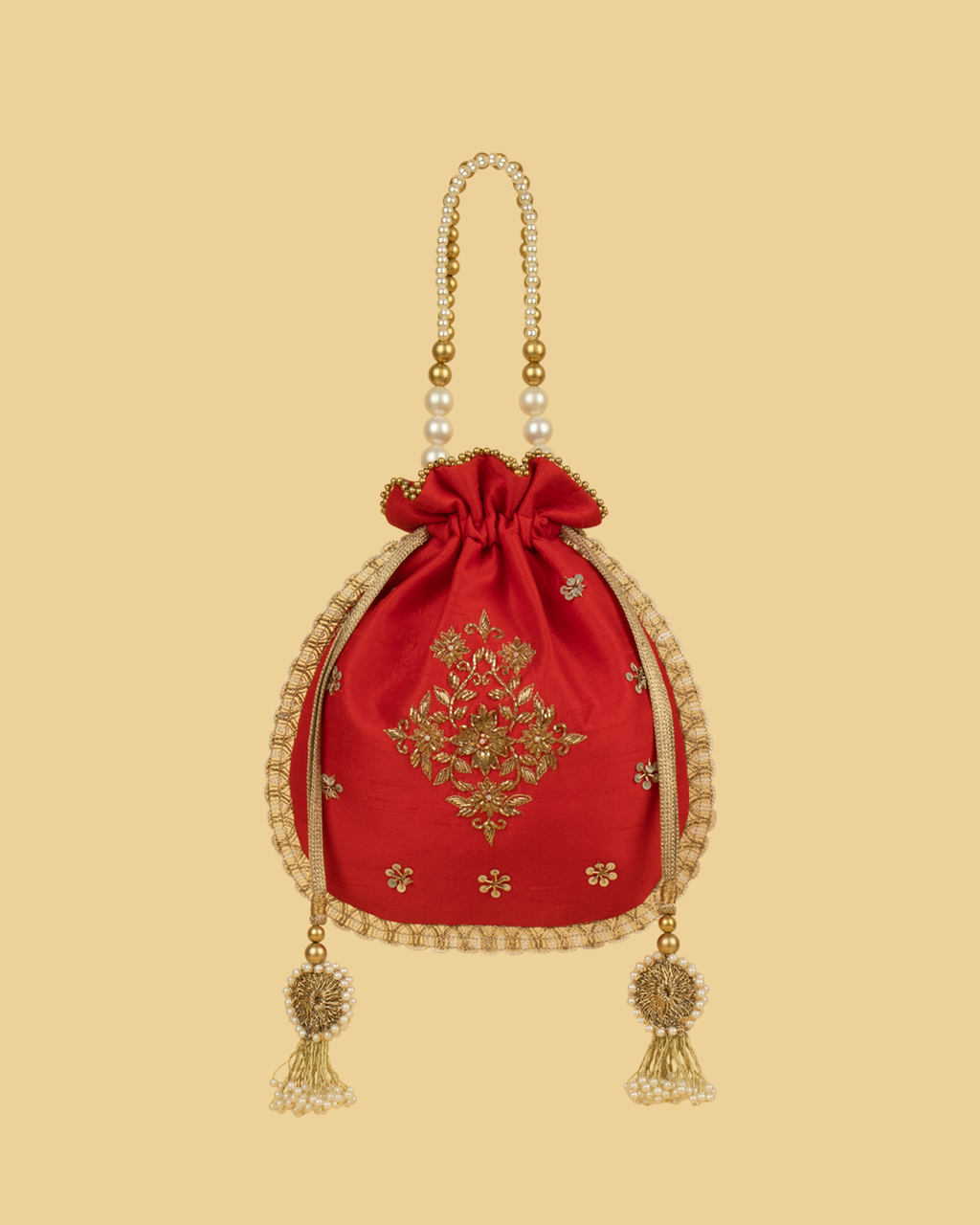 ANVI Silk Heritage Potli Bag - Red