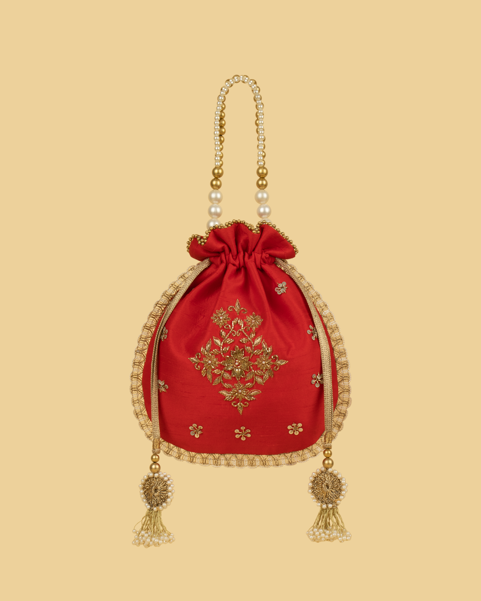 ANVI Silk Heritage Potli Bag - Red