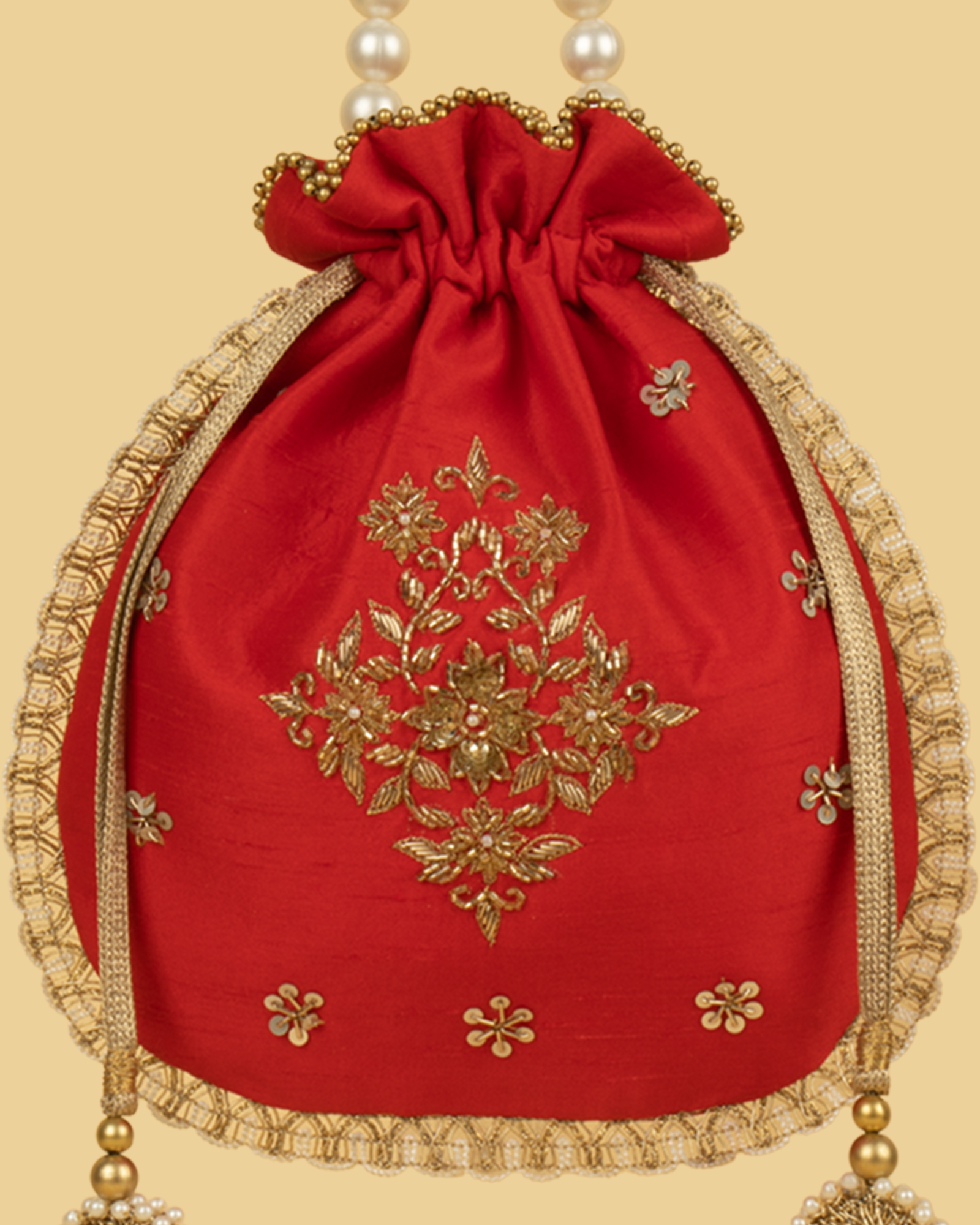 ANVI Silk Heritage Potli Bag - Red