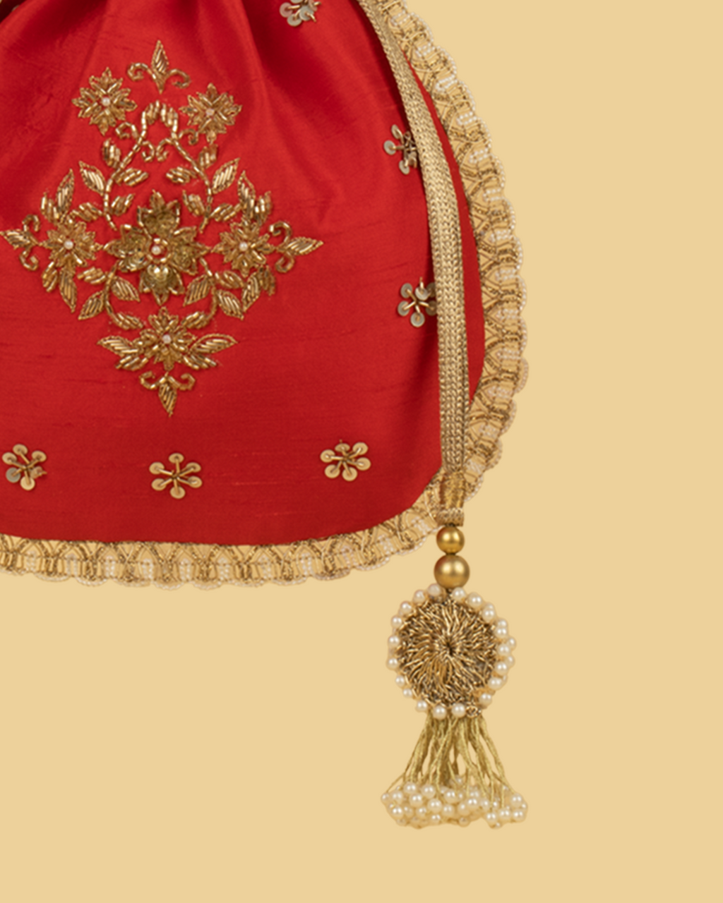 ANVI Silk Heritage Potli Bag - Red