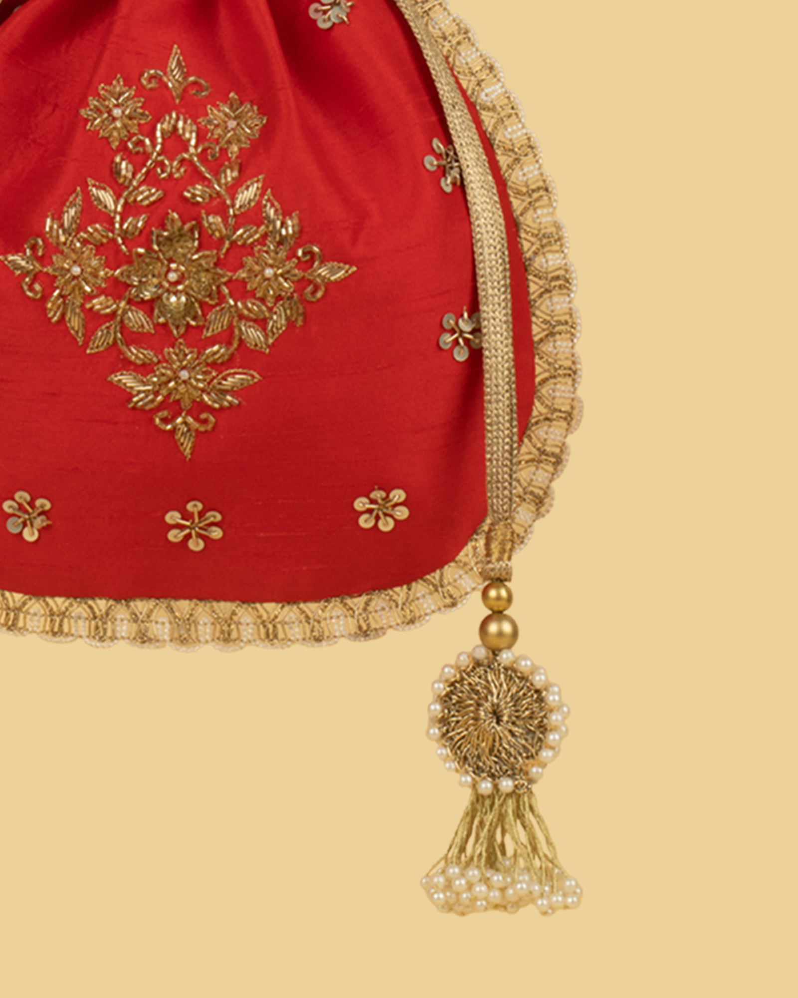 ANVI Silk Heritage Potli Bag - Red