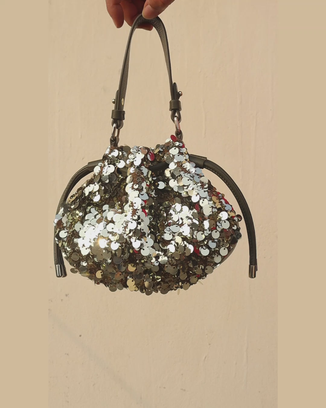 ZIVA Sequin Bucket Potli Bag - Olive