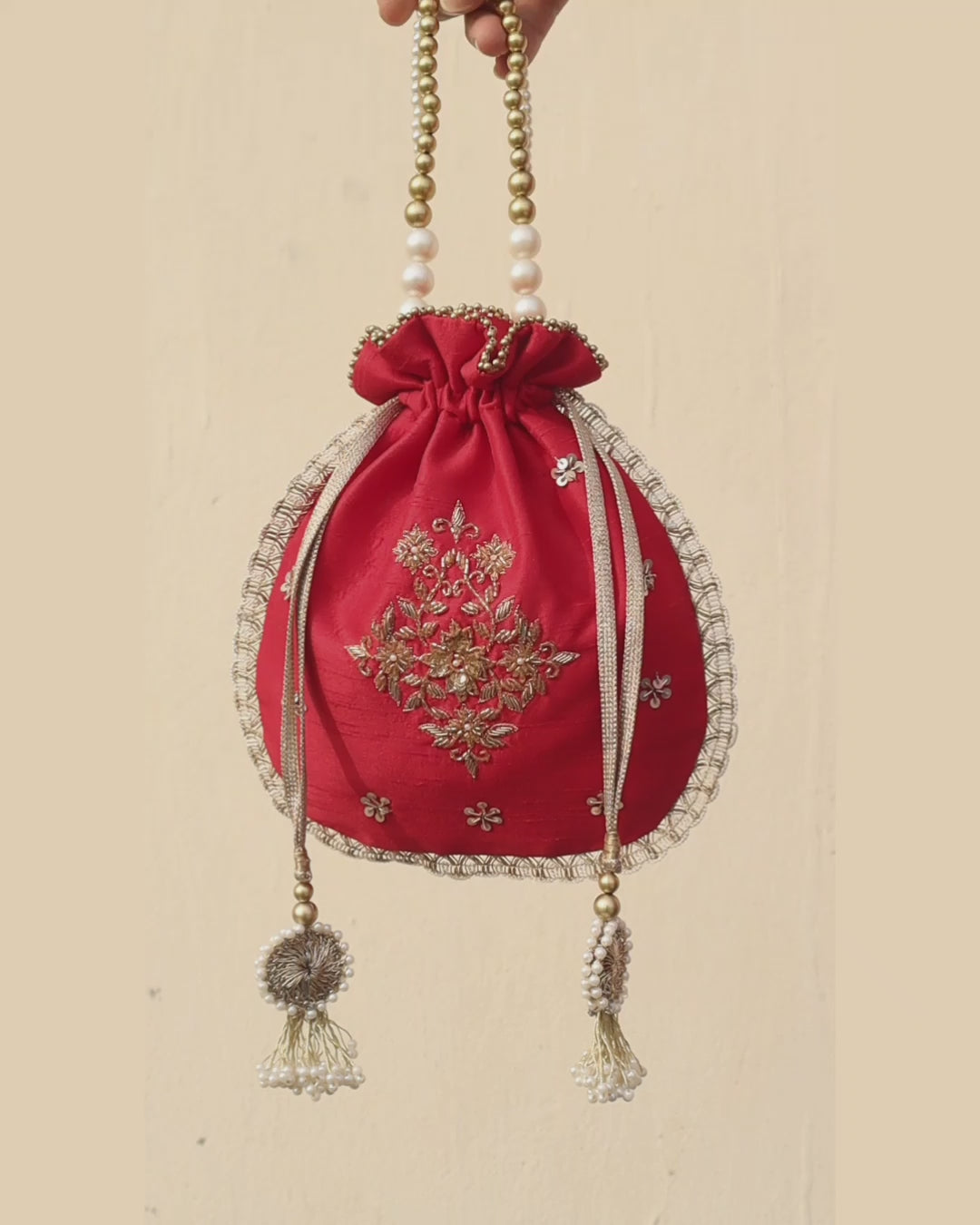 ANVI Silk Heritage Potli Bag - Red