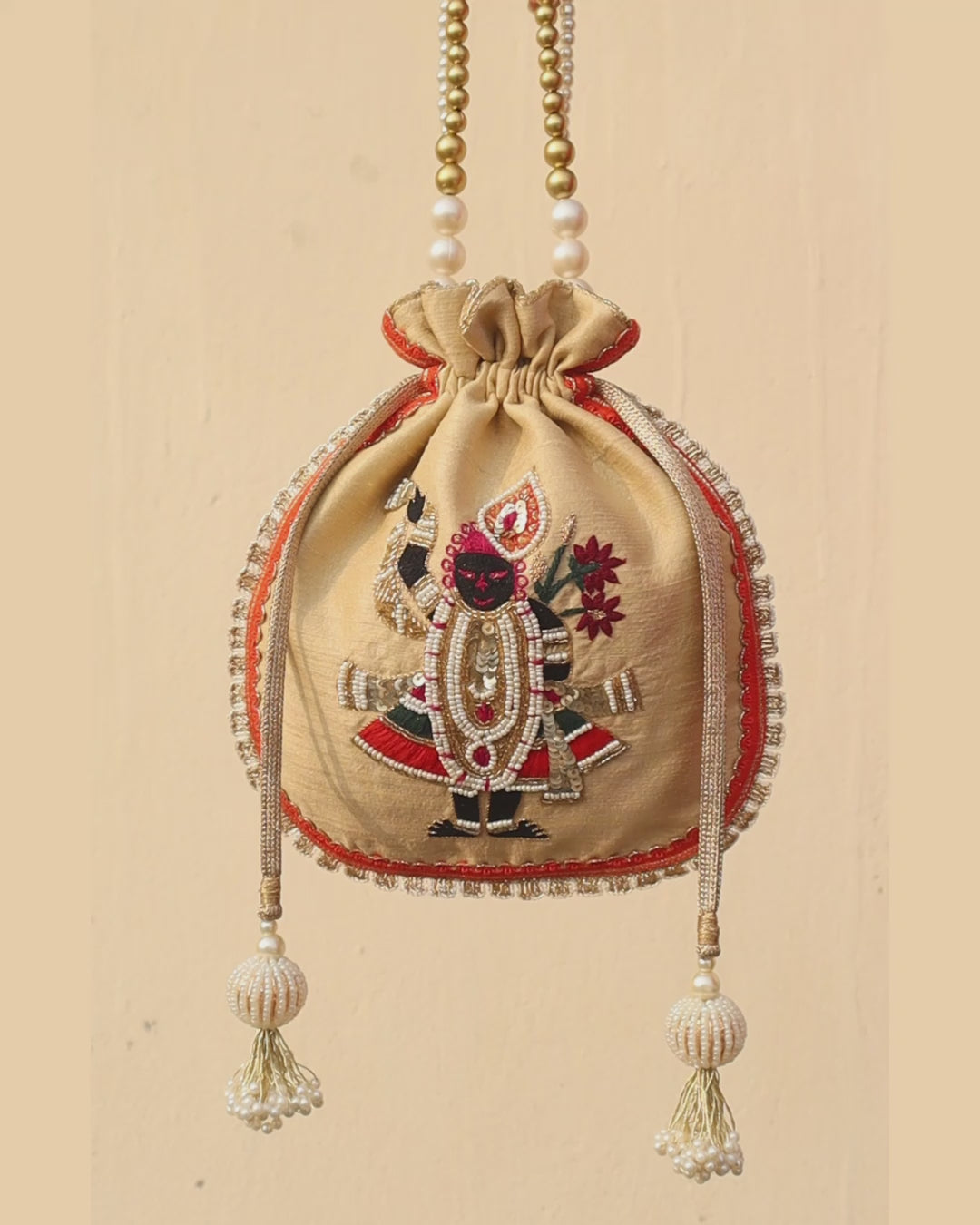 RASA Heritage Embroidered Potli Bag - Beige