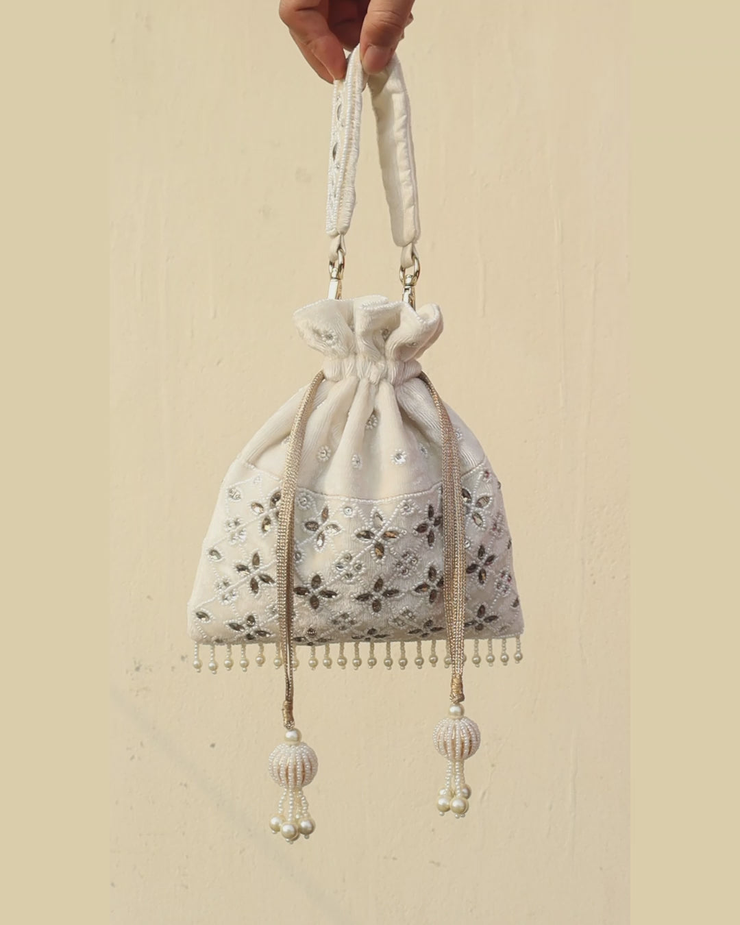 ELARA Pearl Embellished Potli Bag - Off White
